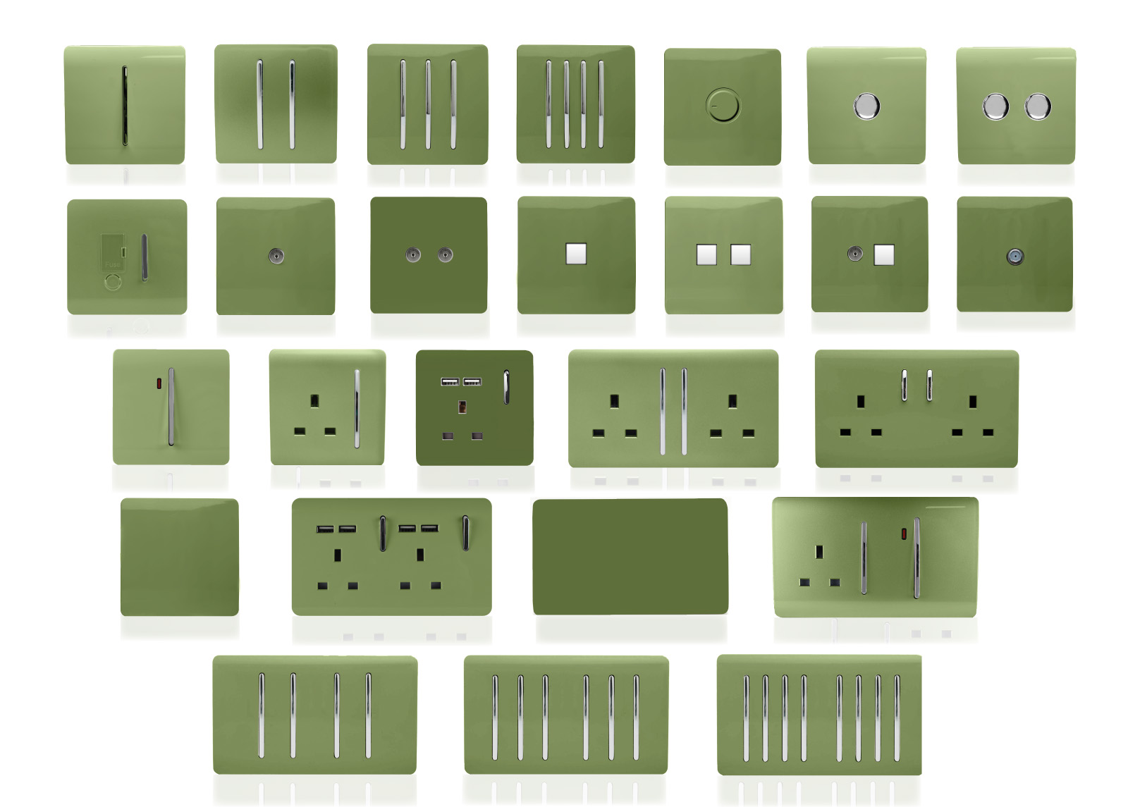 Moss Green Wiring Accessories Trendi Decorative Screwless